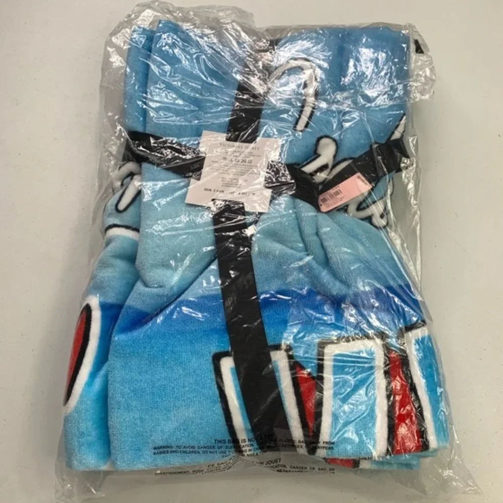 -Victoria’s Secret Unisex Blue Printed Cotton Blend Beach Towel Brand New